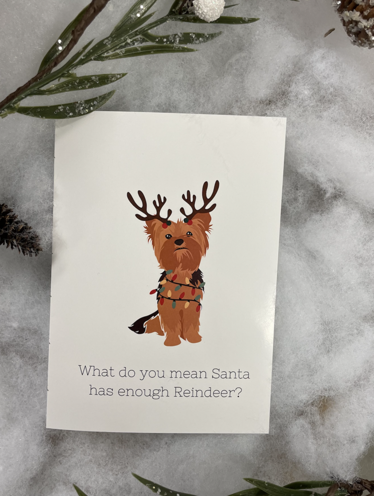 Chews Chews - Folded Card - Yorkie Reindeer
