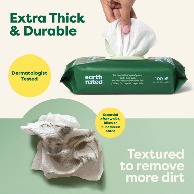 Earth Rated Earth Rated - Grooming Wipes - White Tea & Basil 100ct