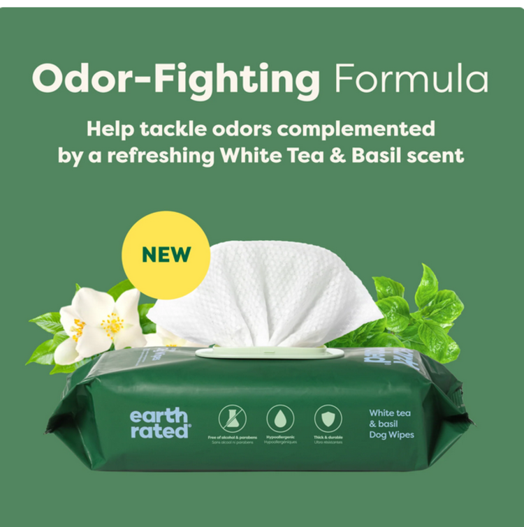 Earth Rated Earth Rated - Grooming Wipes - White Tea & Basil 100ct