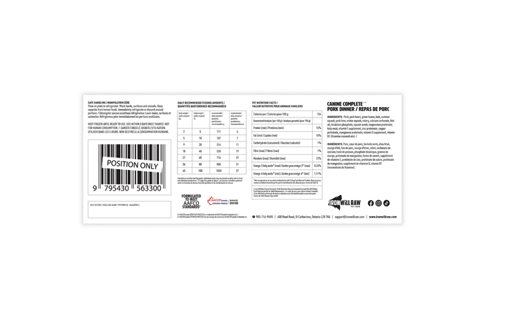 Iron Will Raw Iron Will Raw - Canine Complete - Pork Dinner 12LB