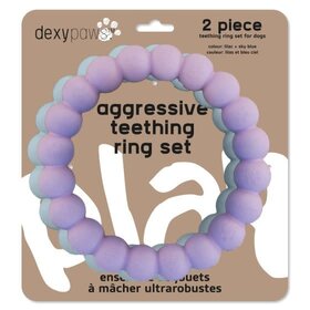 Dexy Paws Dexy Paws - 2 Piece Aggressive Teething Ring Set - Lilac & Sky Blue