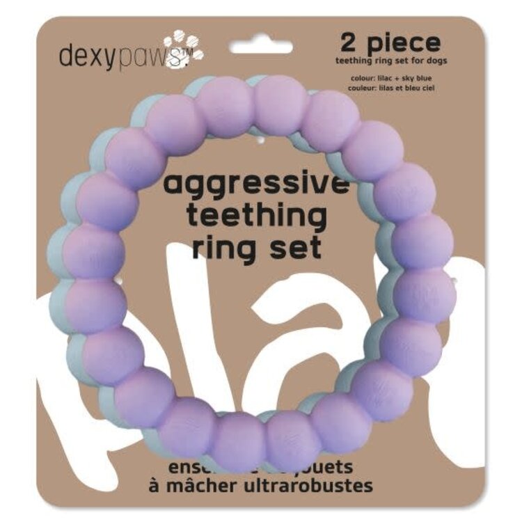 Dexy Paws Dexy Paws - 2 Piece Aggressive Teething Ring Set - Lilac & Sky Blue