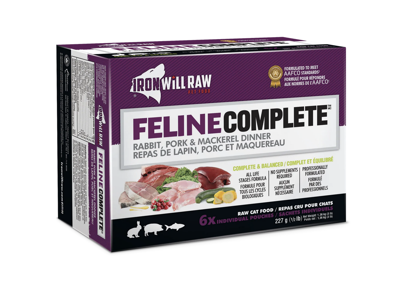 Iron Will Raw Iron Will Raw - Feline Complete - Rabbit, Pork & Mackeral Dinner 3LB