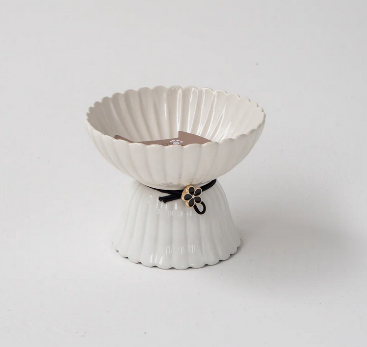 Dexy Paws Dexy Paws - Cat - White/Black Flower - Raised Ceramic Bowl - 8.7oz