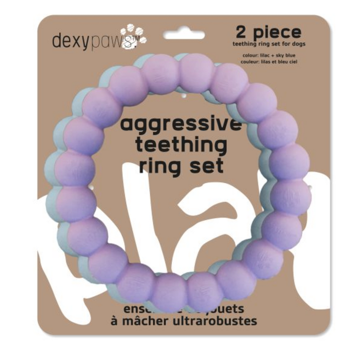 Dexy Paws Dexy Paws - 2 Piece Aggressive Teething Ring Set - Lilac and Sky Blue