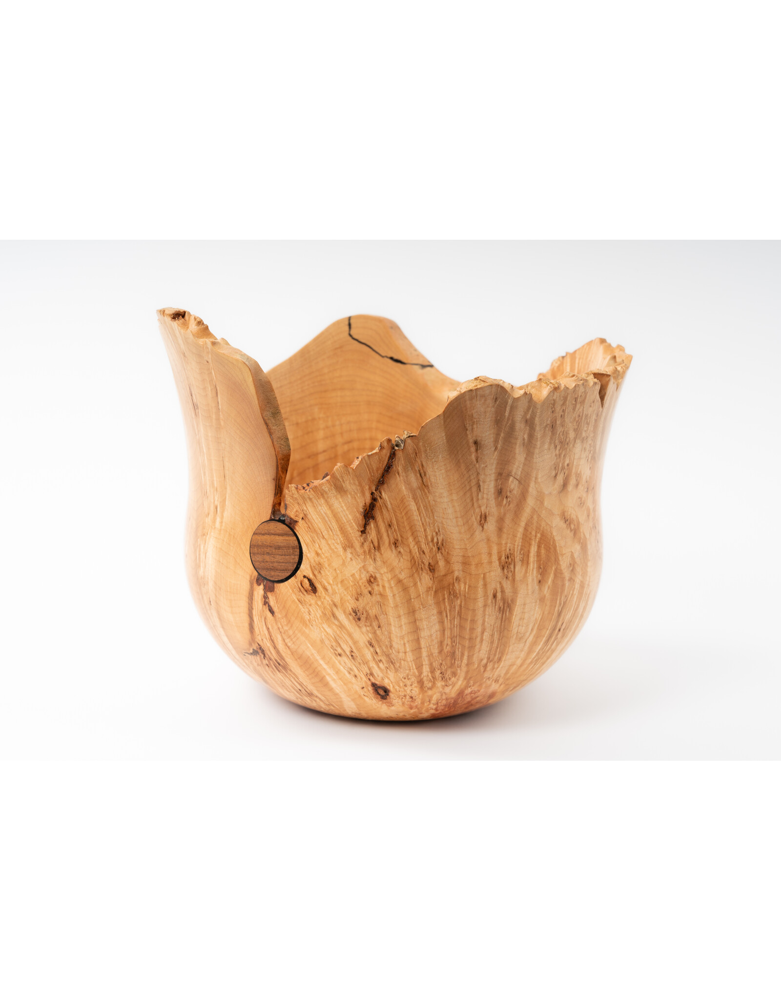 Hugh Ross Tall Maple Burl Bowl with Walnut Accent by Hugh Ross