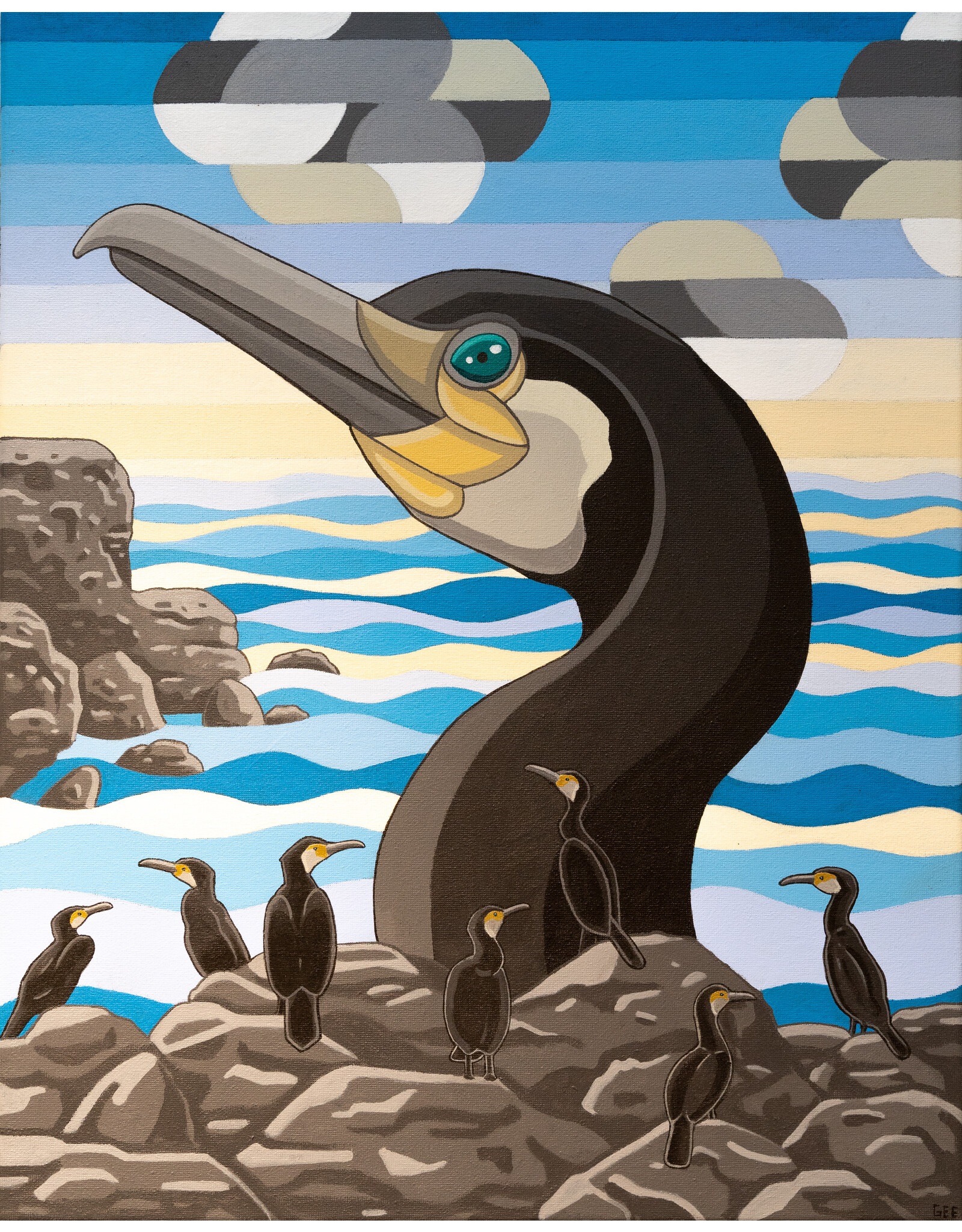 Dan Gee 'Cormorants' original acrylic painting by Dan Gee