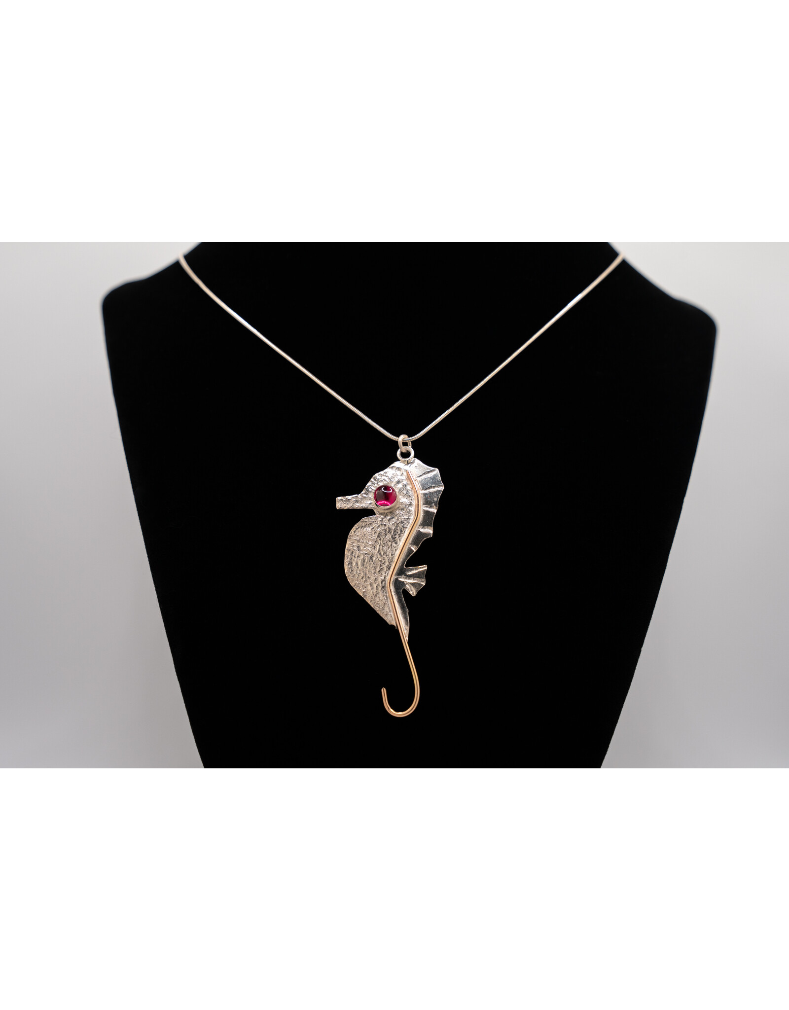 Jim & Judy MacLean Silver Seahorse Pendant with Garnet and14 k  Gold Fill Accents by Jim & Judy MacLean
