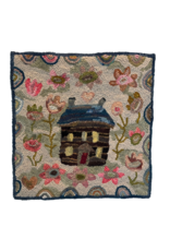 Paula Davis/Loop Maker Pink Floral Old House, hooked rug by Paula Davis