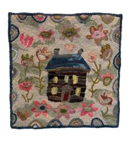 Paula Davis/Loop Maker Pink Floral Old House, hooked rug by Paula Davis