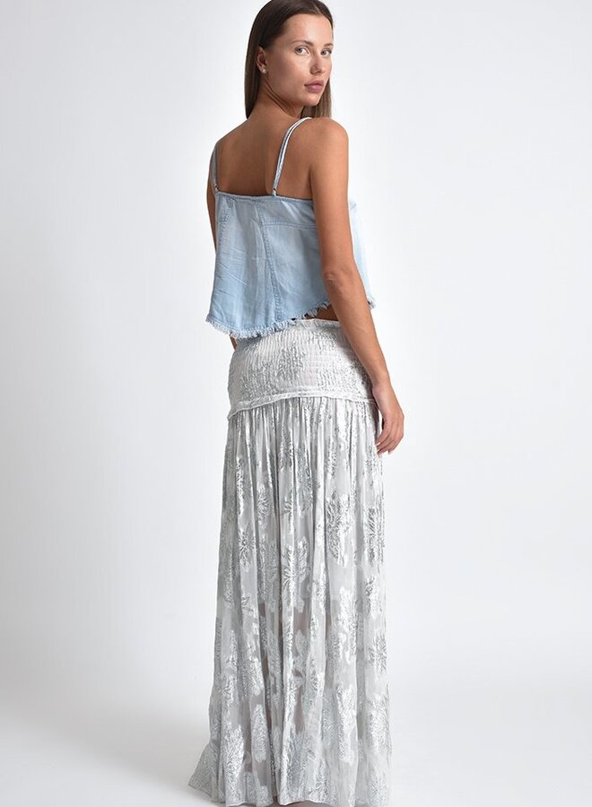 Muche & Muchette- Marquise Smocked Elastic Waist Maxi Skirt/Dress- White & Silver