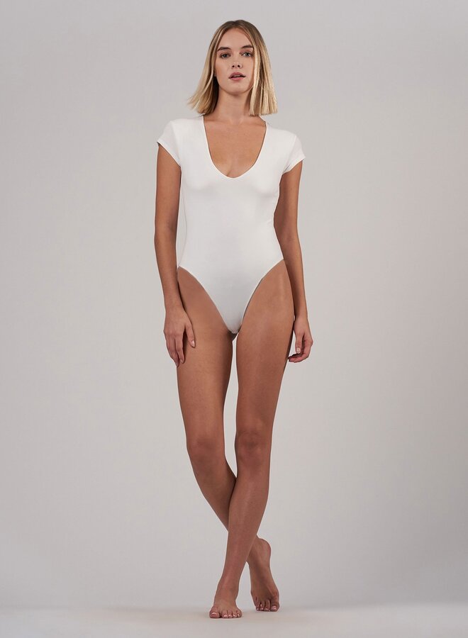 ATM- Pima Cotton Deep V-Neck Bodysuit- White