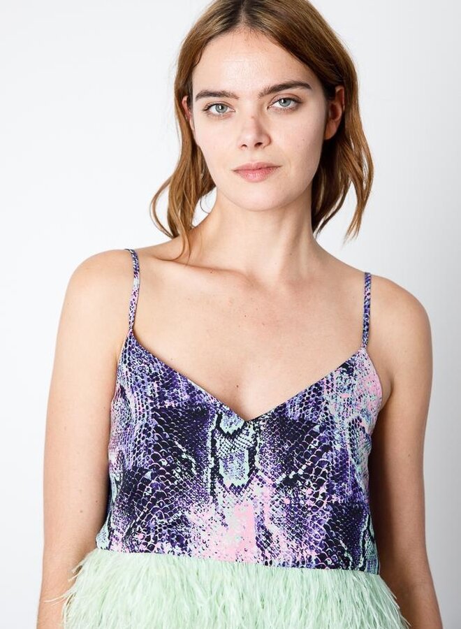Le Superbe- Minted Feather Cami- Purple Snakeskin