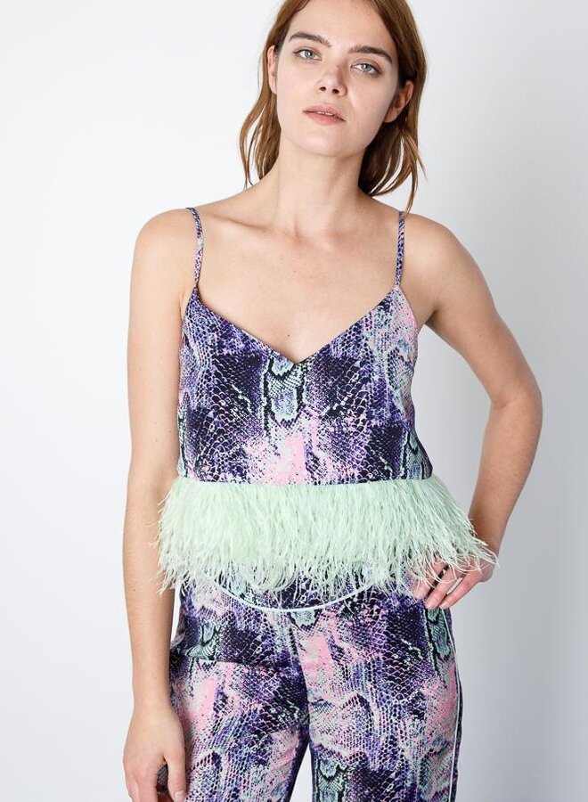 Le Superbe- Minted Feather Cami- Purple Snakeskin