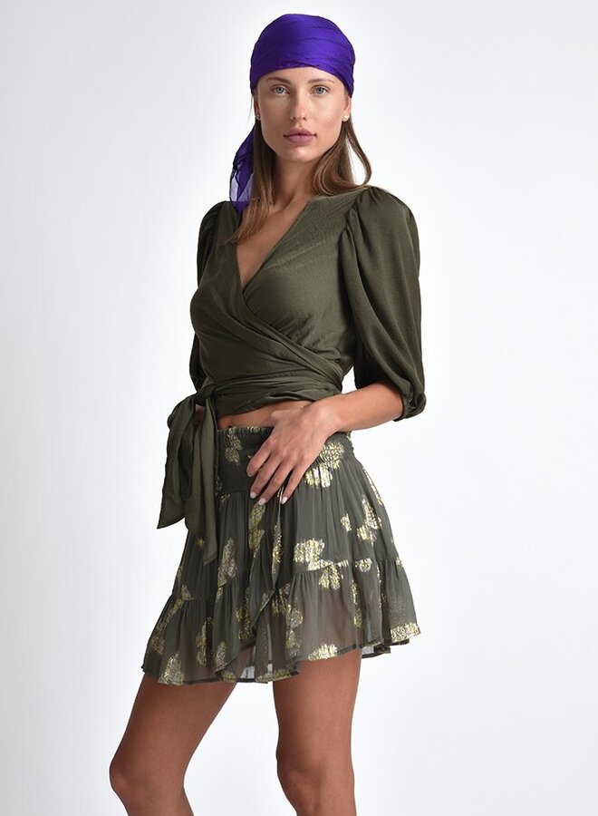 Muche & Muchette- Papillon Ruffle Hem Mini Skirt- Army Green