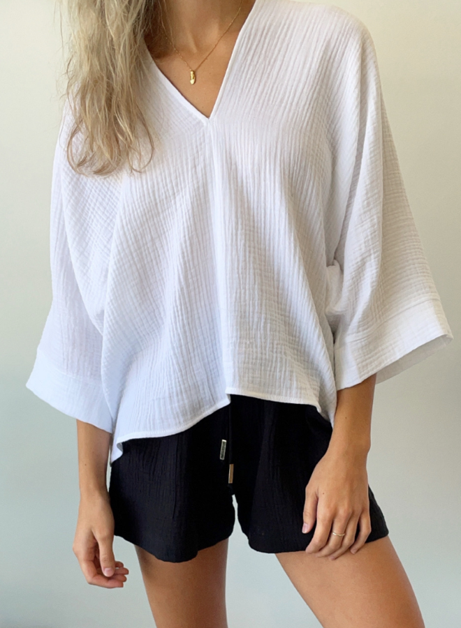 Natalie Busby- Off The Cuff V-Neck- White