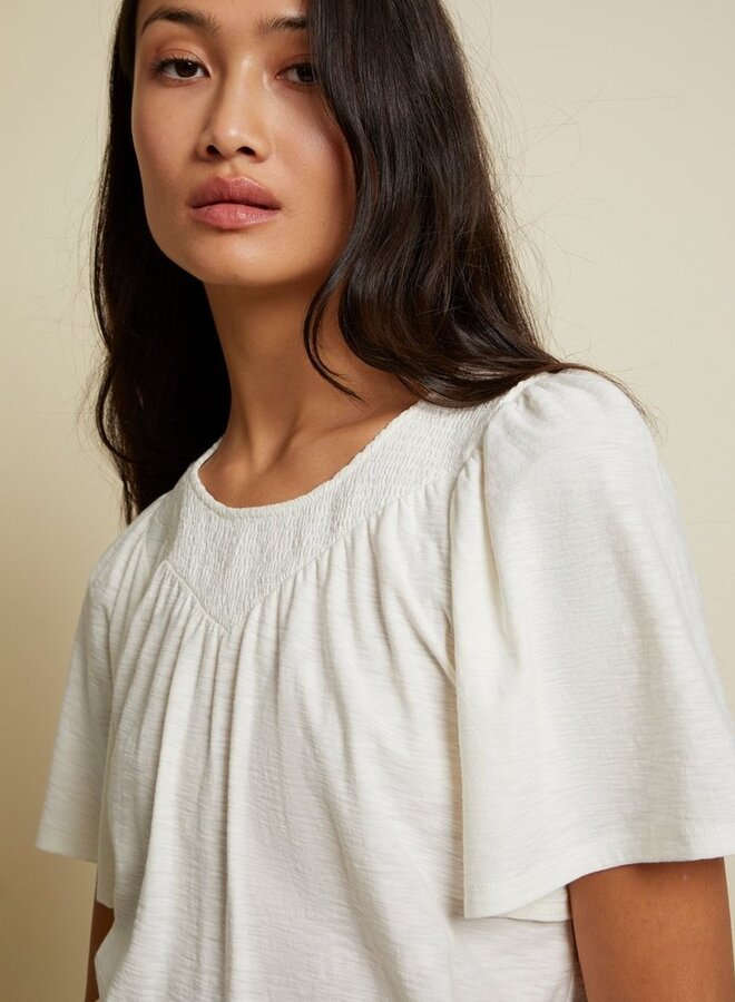 Nation- Acacia Smocked Flutter Tee- Off White