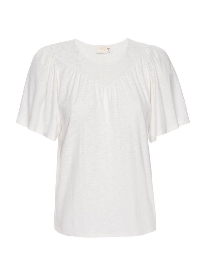 Nation- Acacia Smocked Flutter Tee- Off White
