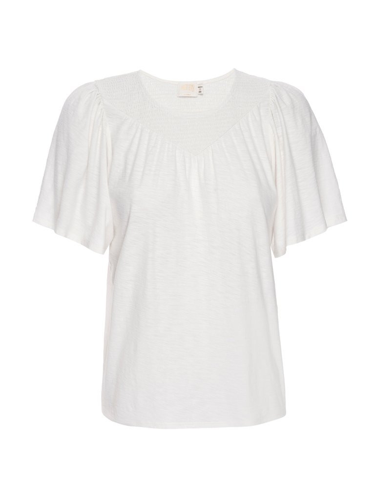 Nation Nation- Acacia Smocked Flutter Tee- Off White