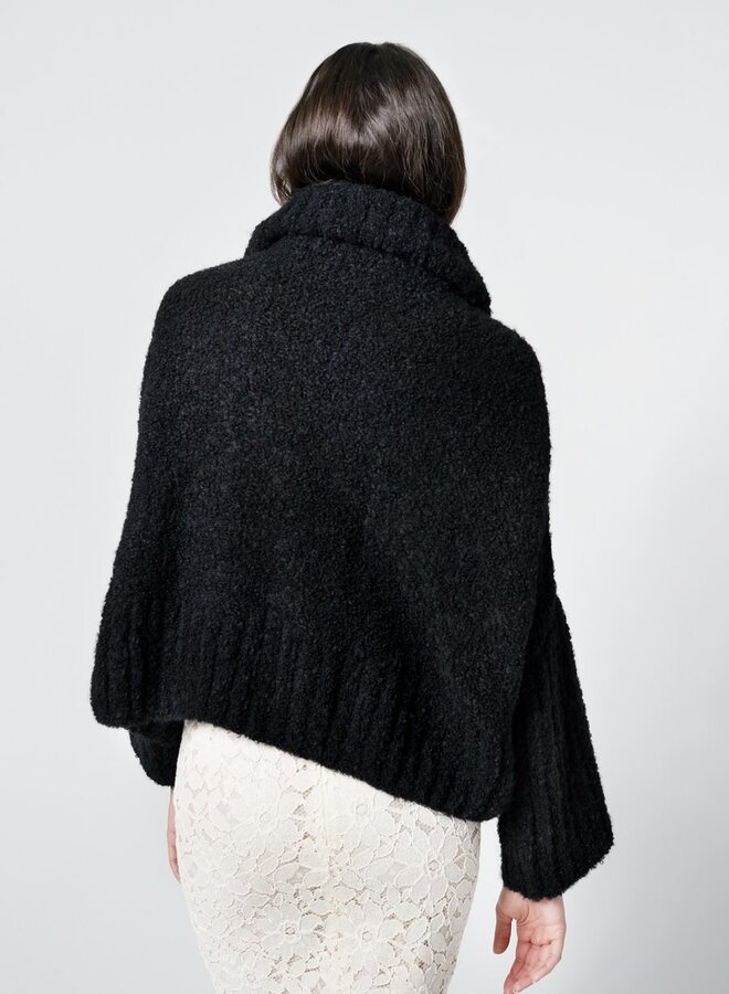 Smythe- Handknit Split Collar Sweater- Black Boucle