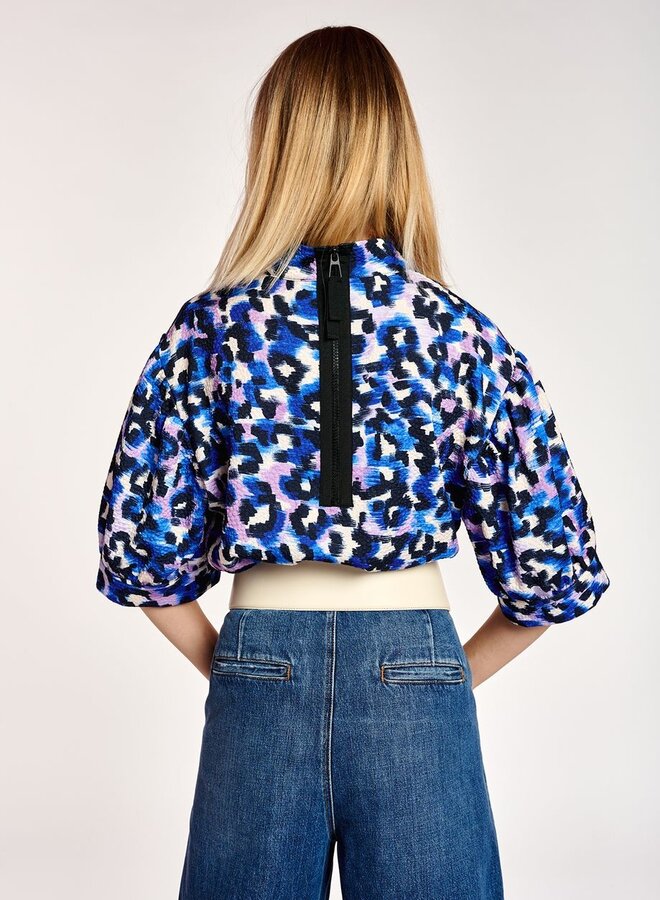 Essentiel- Accessory Puff Sleeve Top- Combo Klein Blue