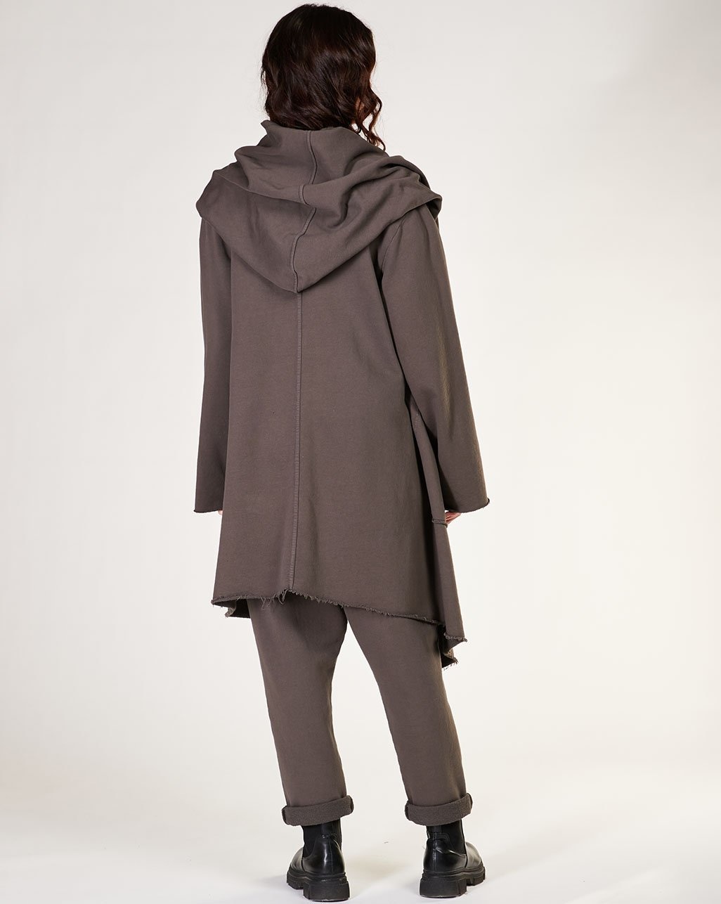 Baci- Raw Seam Hooded Flyaway Cardigan 