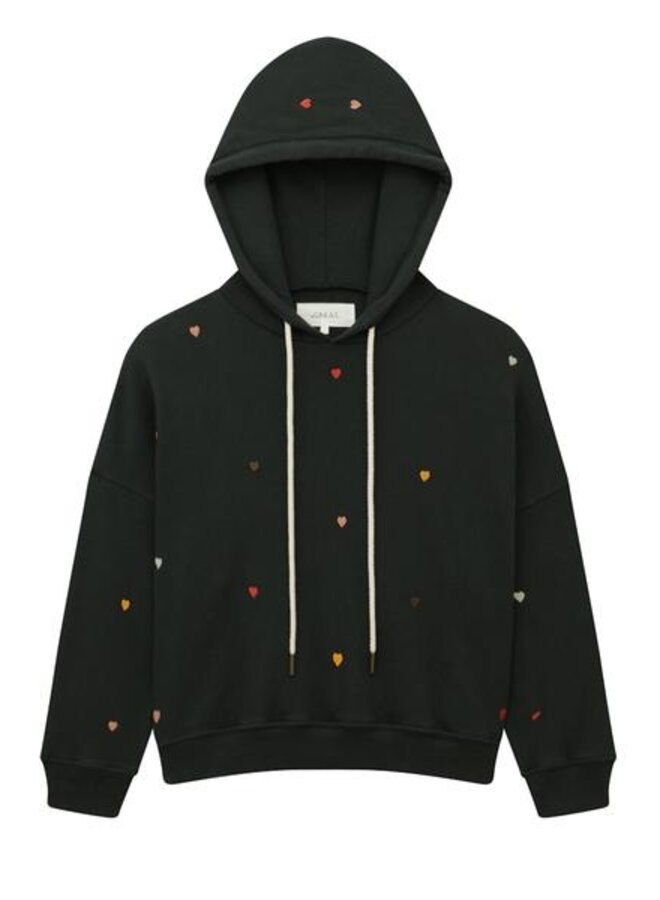 The Great- The Teammate Hoodie- Dark Alphine With Embroidered Hearts