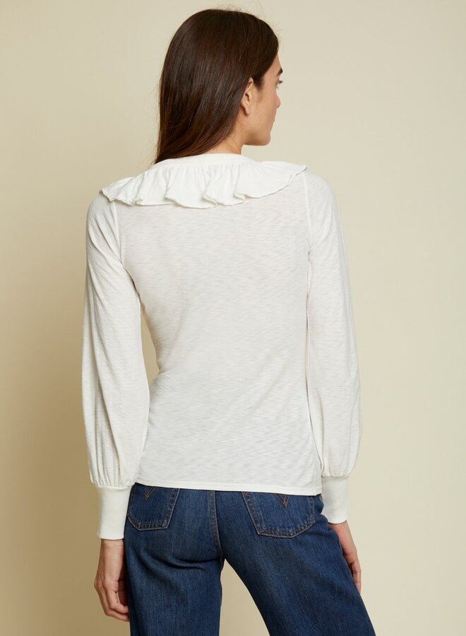 Nation- Lalita Ruffled Henley- Off White