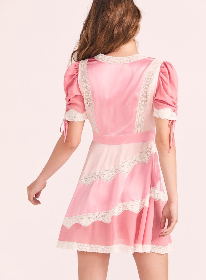 Love Shack Fancy- Karlina Dress- Pastel Pink Colorblock