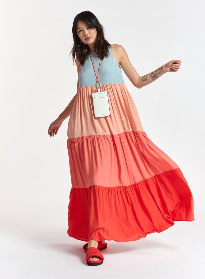 Essentiel- Bente Colourblock Maxi Dress- Blood Orange