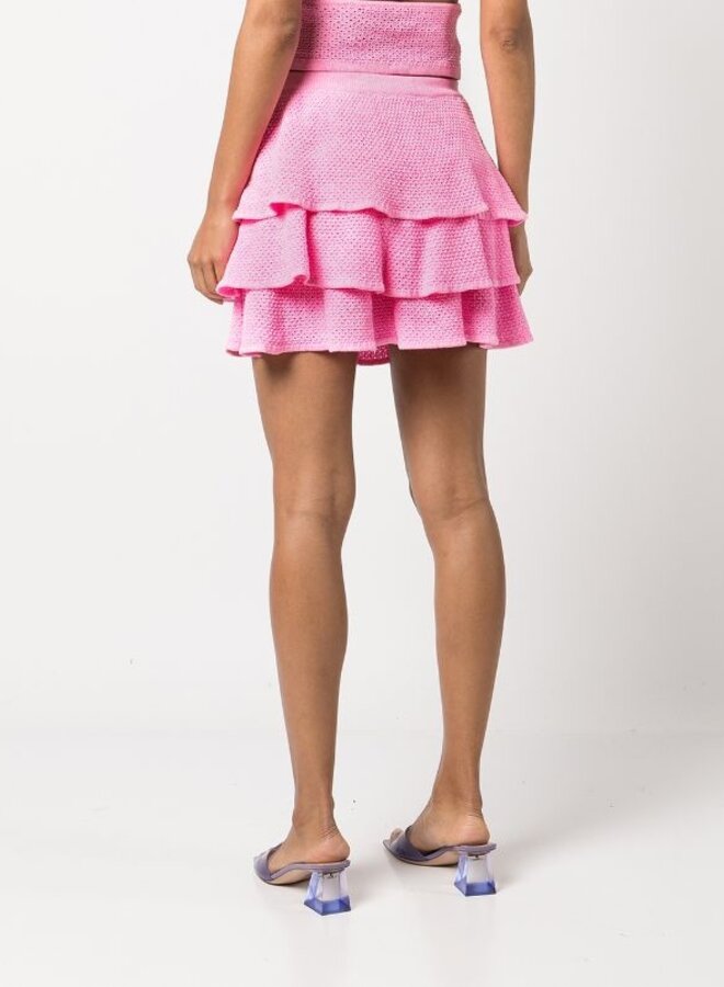 Victor Glemaud- Tiered Knitted Skirt- Neon Pink