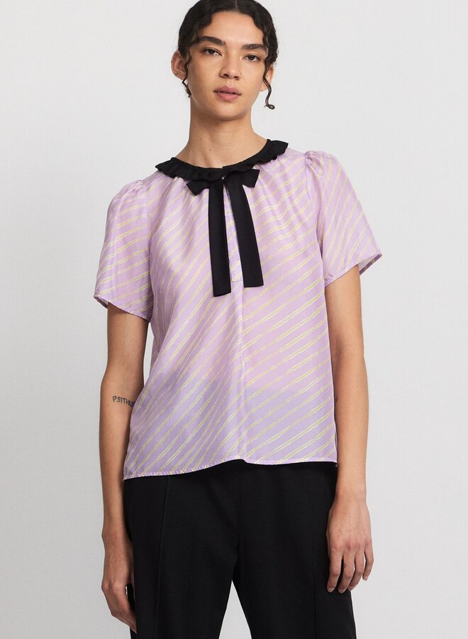 Raquel Allegra- Lilakoi Ruffle Blouse- Lavender Zebra