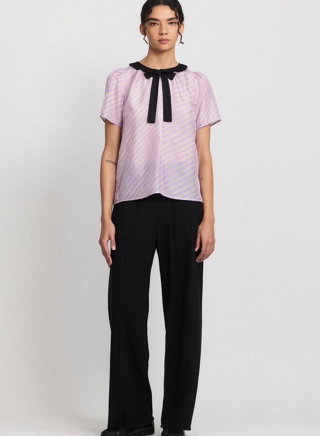 lavender ruffle blouse