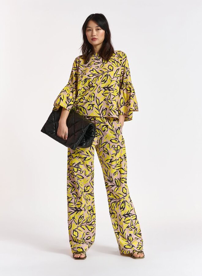 Essentiel Antwerp- Blackberry Ruffle Sleeve Top- Ablaze Yellow