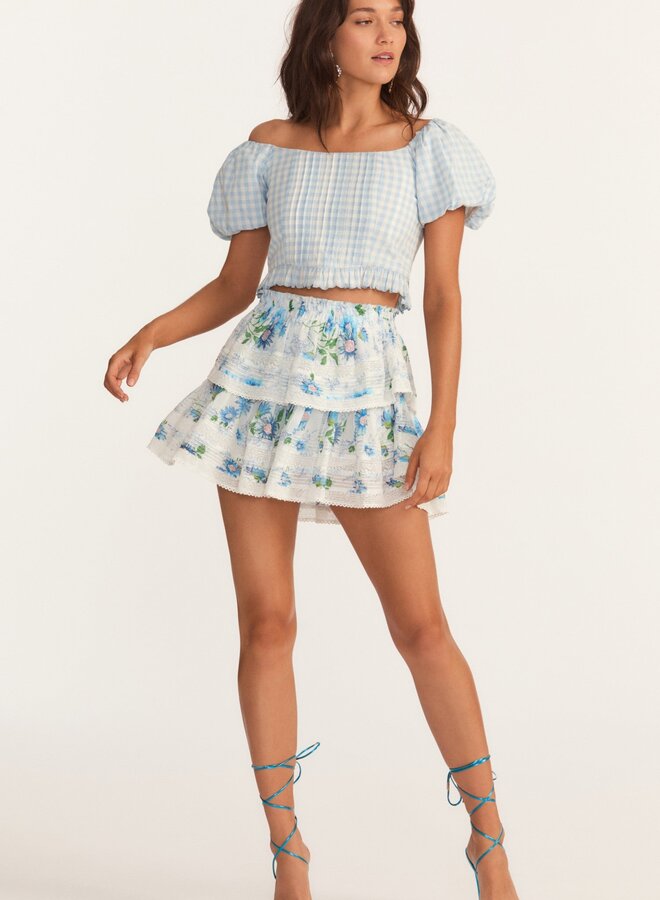 Love Shack Fancy- Ruffle Mini Skirt- Blueberry Cloud