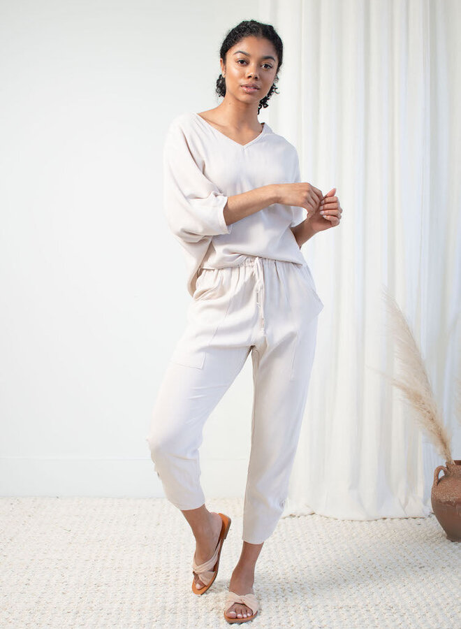 Natalie Busby- Slim Slouch Pant- Oyster