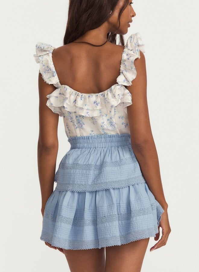 Love Shack Fancy- Ruffle Mini Skirt- Heather Blue