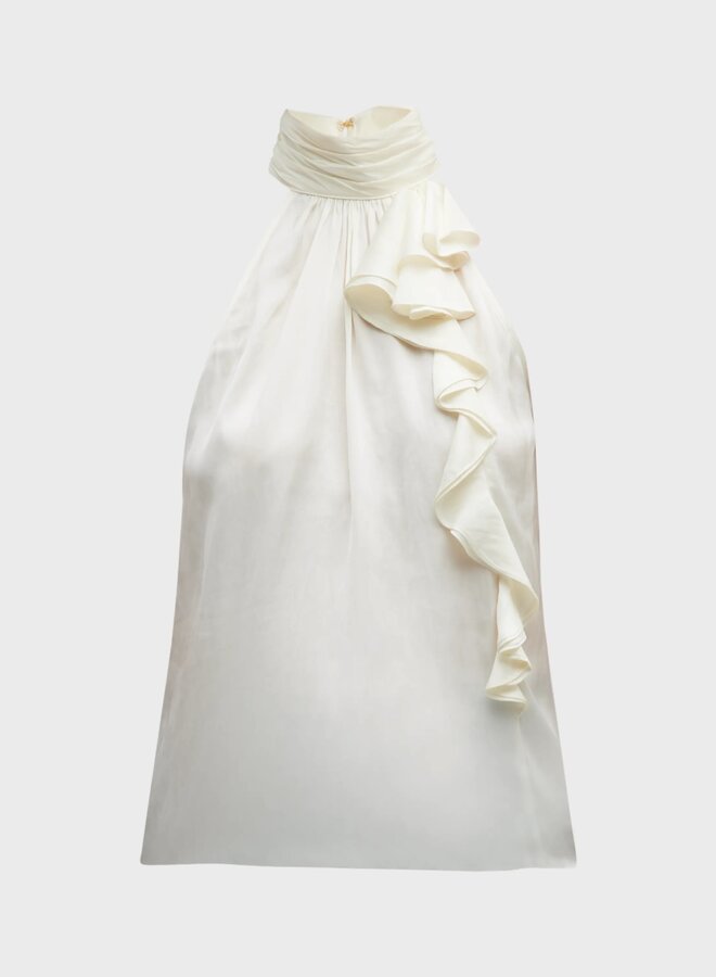 Ramy Brook- Justina High Neck Ruffle Tank Top- Ivory