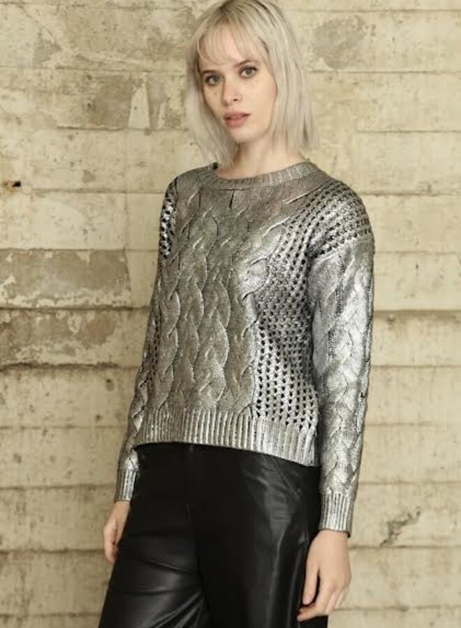 Zero Degrees Celsius- Foil Cable Sweater- Silver