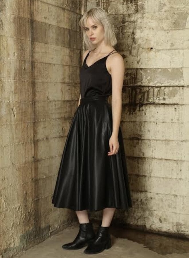 Zero Degrees Celsius- Faux Leather Circular Skirt- Black