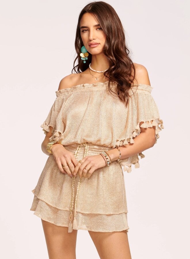 Ramy Brook- Marshall Off-The-Shoulder Coverup Dress- Gold