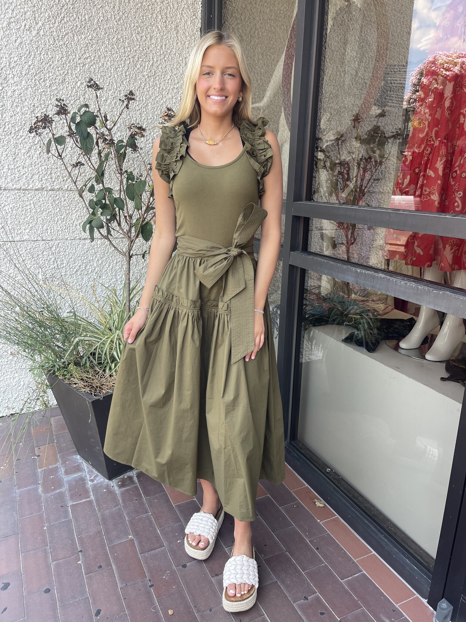 karina grimaldi green dress Winona Print Dress Green Garden