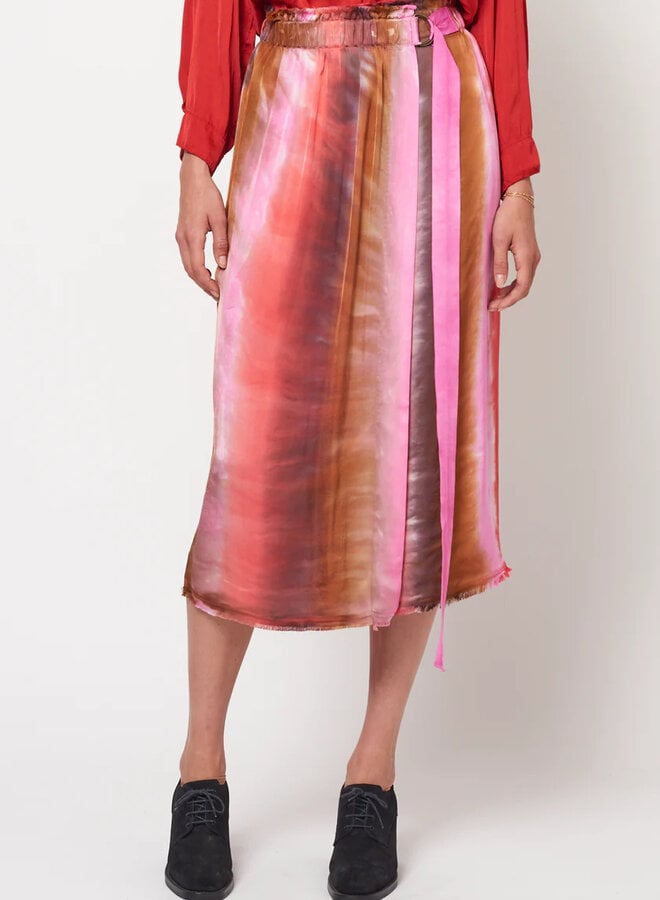 Raquel Allegra- Lotus Skirt- Pink Red Stripes