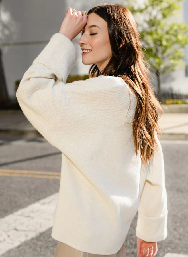 Natalie Busby- Slouchy V Sweater- Ivory