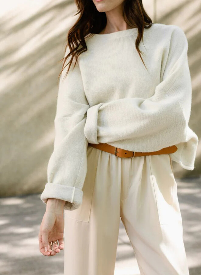 Natalie Busby- Cropped Crew Sweater- Ivory