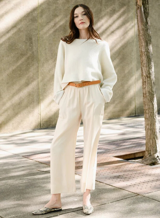 Natalie Busby- Cropped Crew Sweater- Ivory