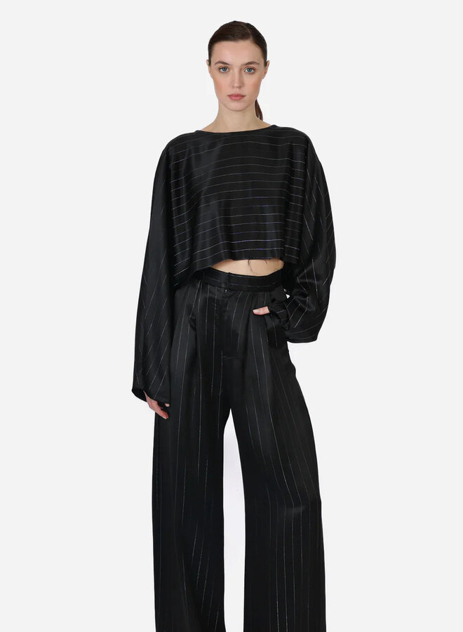 Nonchalant- Ian Crop Top- Black/Silver Stripes