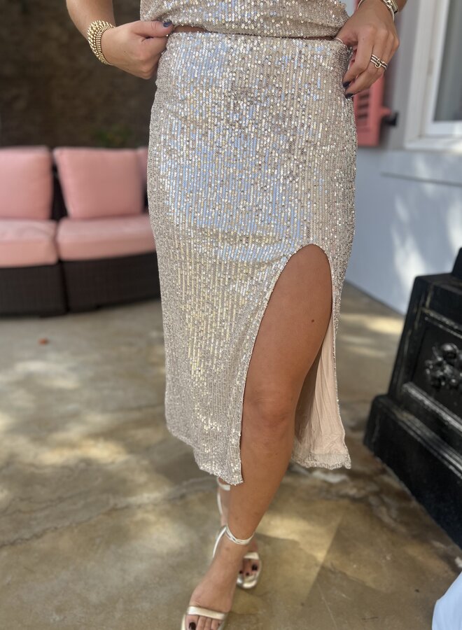 Young Fabulous & Broke- Pierre Sequin Pencil Skirt- Champagne