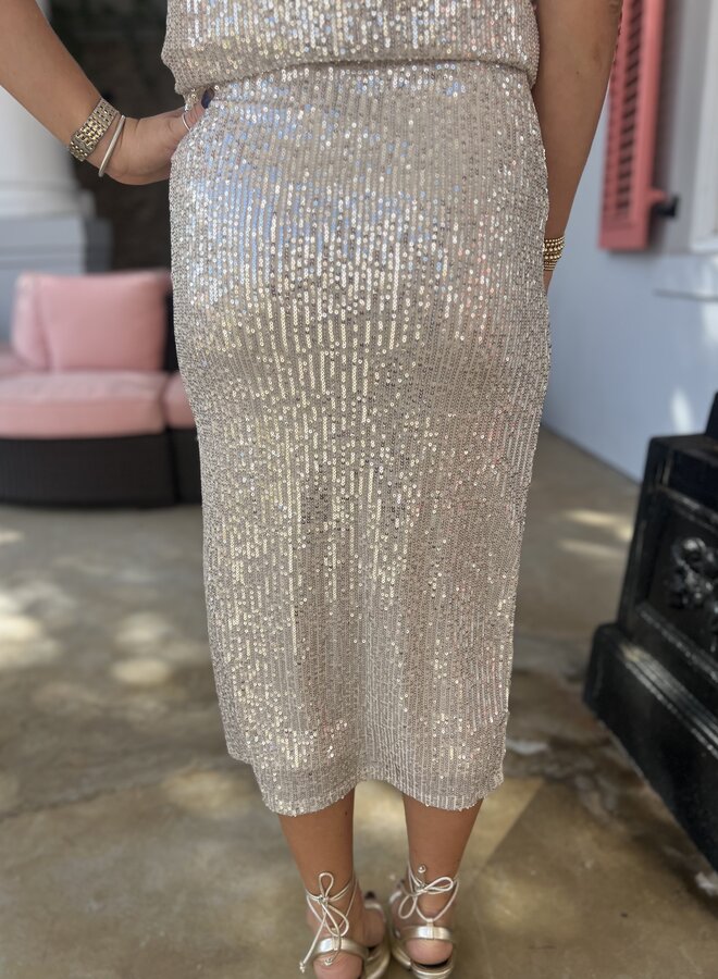 Young Fabulous & Broke- Pierre Sequin Pencil Skirt- Champagne