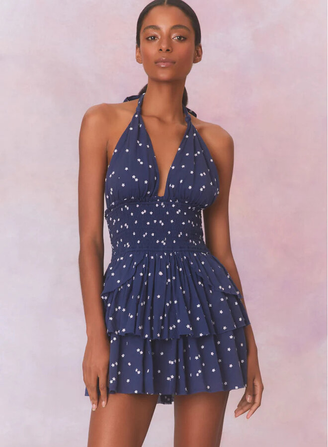 Love Shack Fancy- Deanna Halter Dress- Navy Nightfall